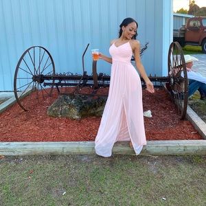 Spaghetti Strap Tie Waist Chiffon Petal pink Dress